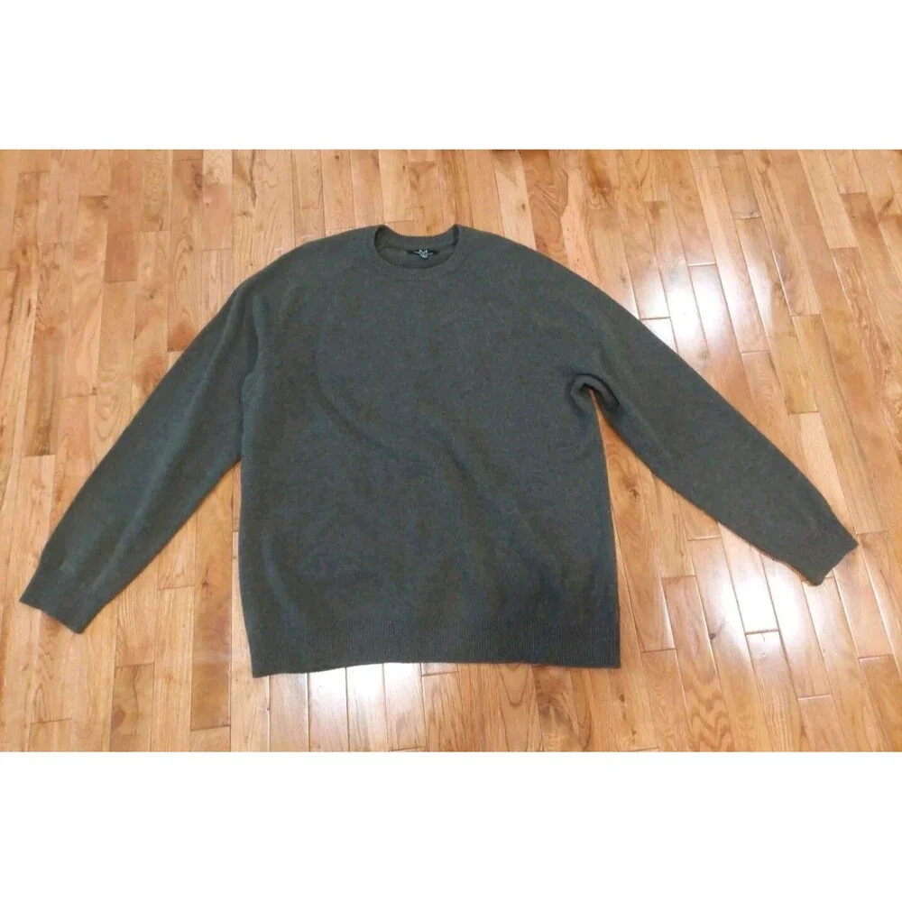 Magaschoni Sweater Mens XXL 100% Lambswool Brown Crewneck Pullover EUC